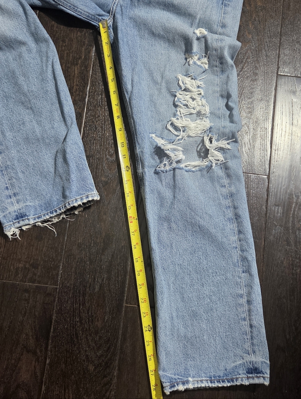 Agolde Light Blue Straight Leg Distressed Jeans - Picture 7 of 9